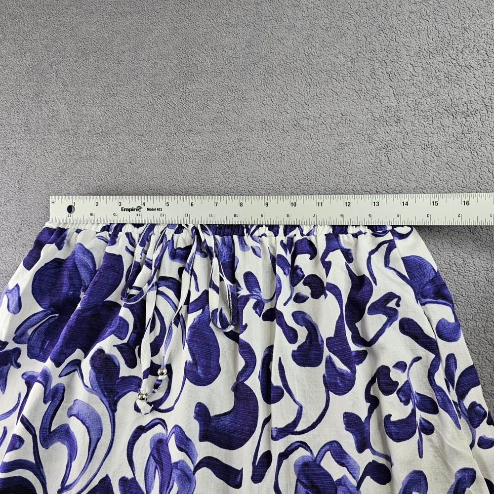 Mlle Gabrielle Tiered Broomstick Maxi Skirt Women M White Blue Floral Drawstring - Picture 4 of 10